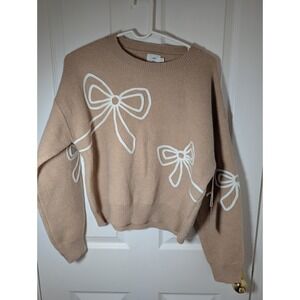 Luna Ivy Bow Sweater Cute Knit Pullover Cozy Comfy Neutral Toned Size‎ M